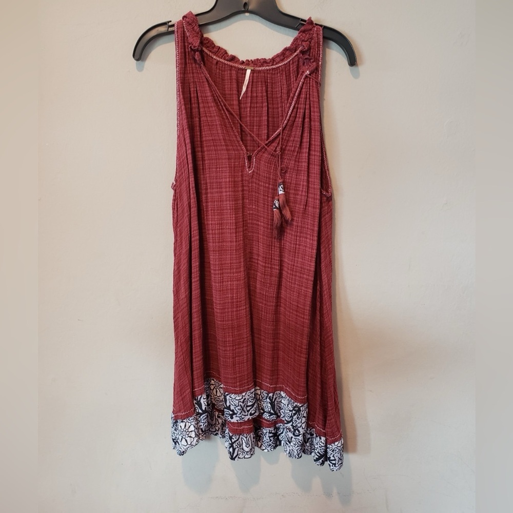 FP Movement by Free People Red Tank Top with Patterned Hem